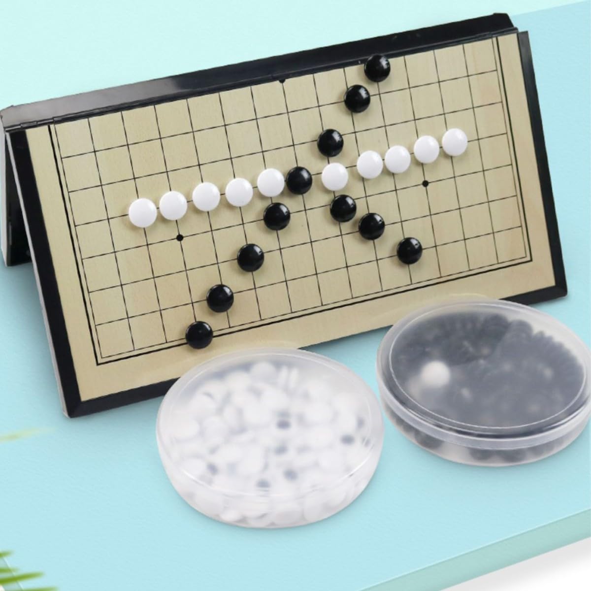 Juego de Go portátil con Tablero magnético, Ligero y Plegable, Jugadores Principiantes.(Yellow,C)