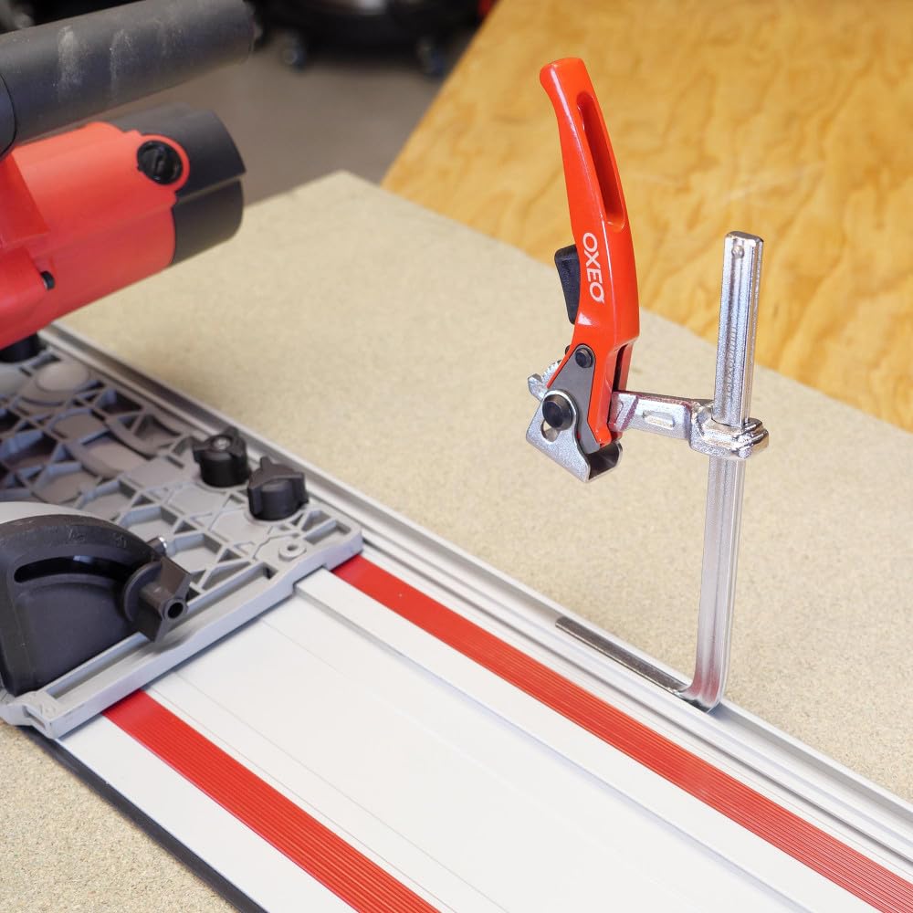 Serre joint à levier 160mm X2 - rapide adapté rail de guidage - Pince table à cliquet - Saillie 60mm - Acier - Ponçage, coupe