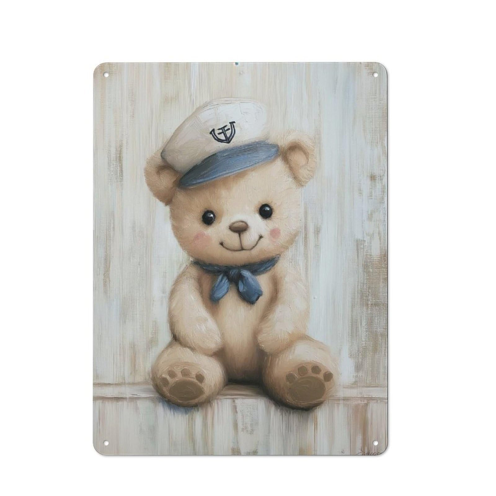 Junmoney Style-21 Sailor Bear Nursery Nautical Rustic Metal Sign 40X30cm For Garden Room Or Summerhouse, For Themed Interiors In Garden Rooms And Summerhouses