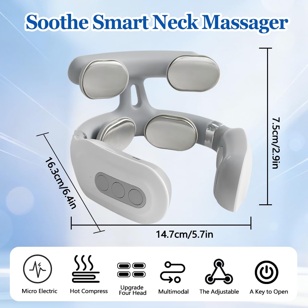 Elektrisches Puls-Nackenmassagegerät mit 42°C Wärmetherapie,4 Kopf Massage 6 Modi, 16 einstellbare Kraftstufen, Tragbar, zur Linderung von Nackenschmerzen für Büro, Zuhause, Reisen