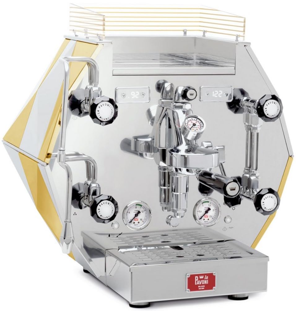 La Pavoni DIAMANTINA Home-Pro 120V Semi-Professional Coffee Machine Stainless Steel and Gold Precise Electronic Temperature Control Dual Boiler