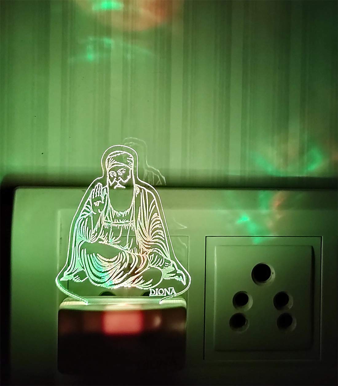 DIONA Guru Nanak LED 3D Illusion Acrylic Divine Sikhism Night Lamp for Pooja Room, Office, Shop, Table, Gurdwara, Home Decor (Multicolour)