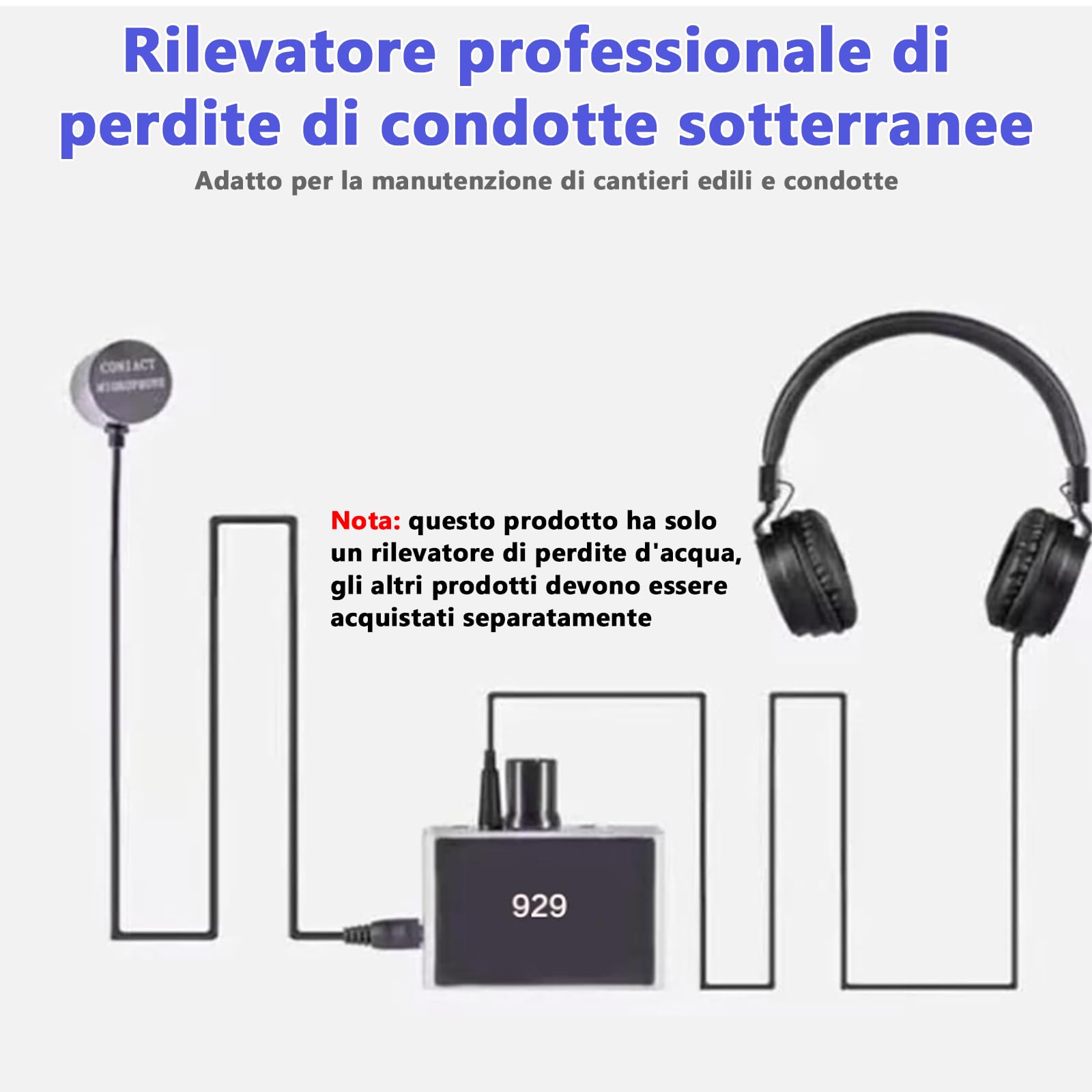 Rilevatore Perdite Acqua Tubi, 2000x Dispositivo Di Ascolto Perdite D'Acqua Amplificatore Del Suono Di Perdites D'Acqua, Rilevatore Di Perdite D'Acqua Per La Rilevazione Di Perdite In Tubi