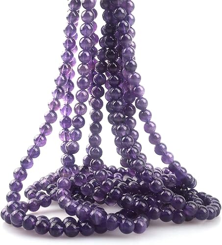 ICAI Beads Cuentas de piedra amatista natural de 0.236 in para hacer joyas, manualidades, diseño de 1 hebra de 15 pulgadas APPR.63-65pcs