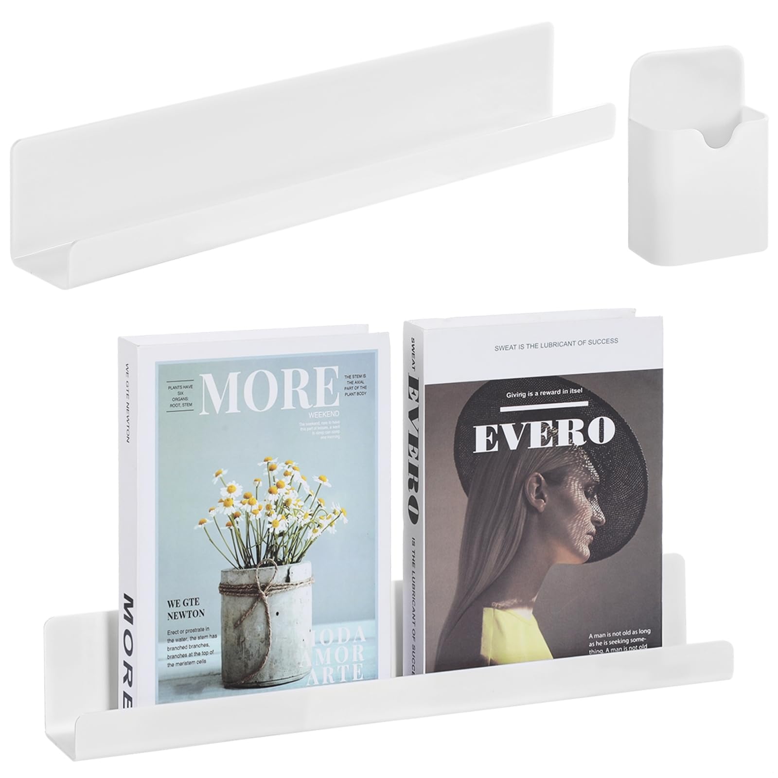Lot de 2 étagères magnétiques flottantes en métal pour affichage de livres, étagères de livres pour tableaux blancs, étagère flottante en métal pour l'école et le bureau