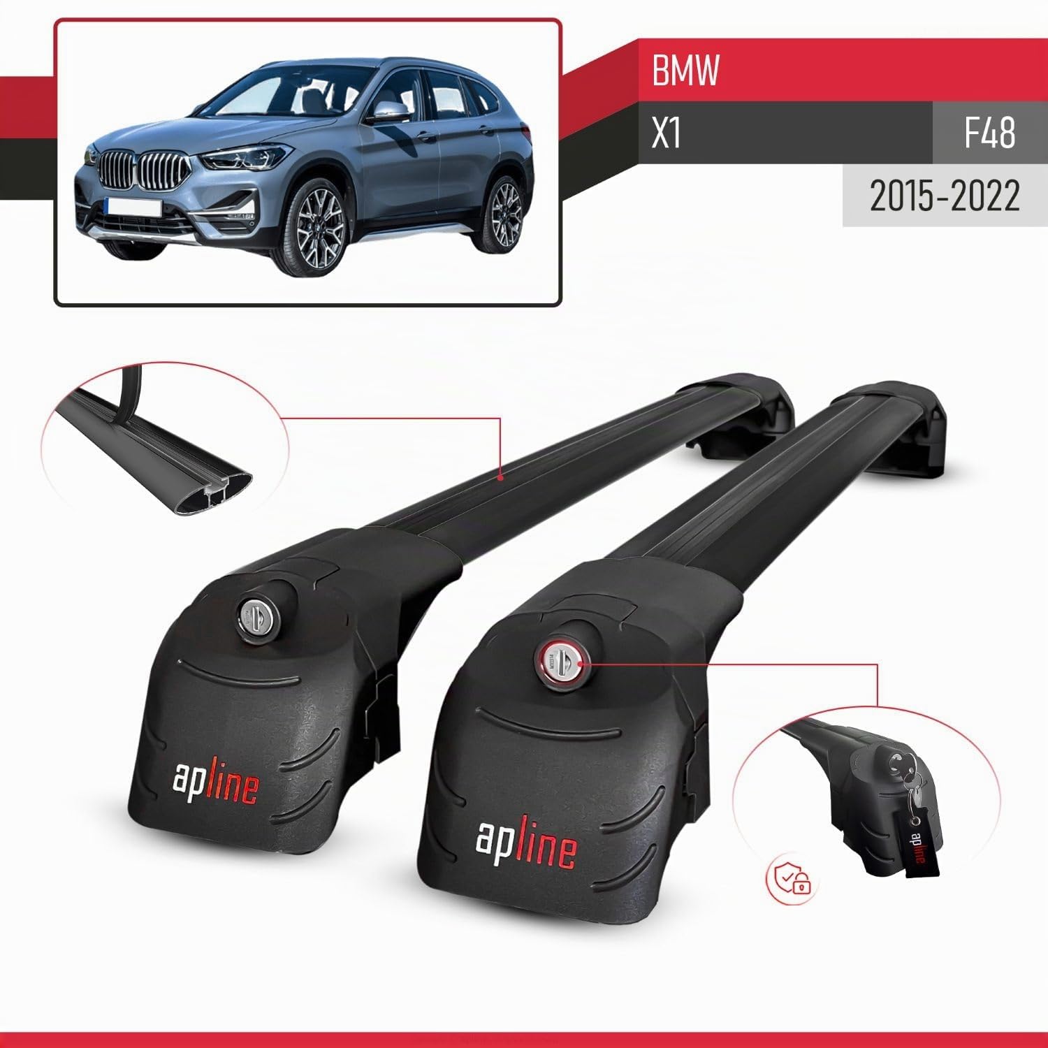 Compatibile con BMW X1 F48 2016-2022 Barre Portatutto ACE-2 Portapacchi Barre Tetto NERO