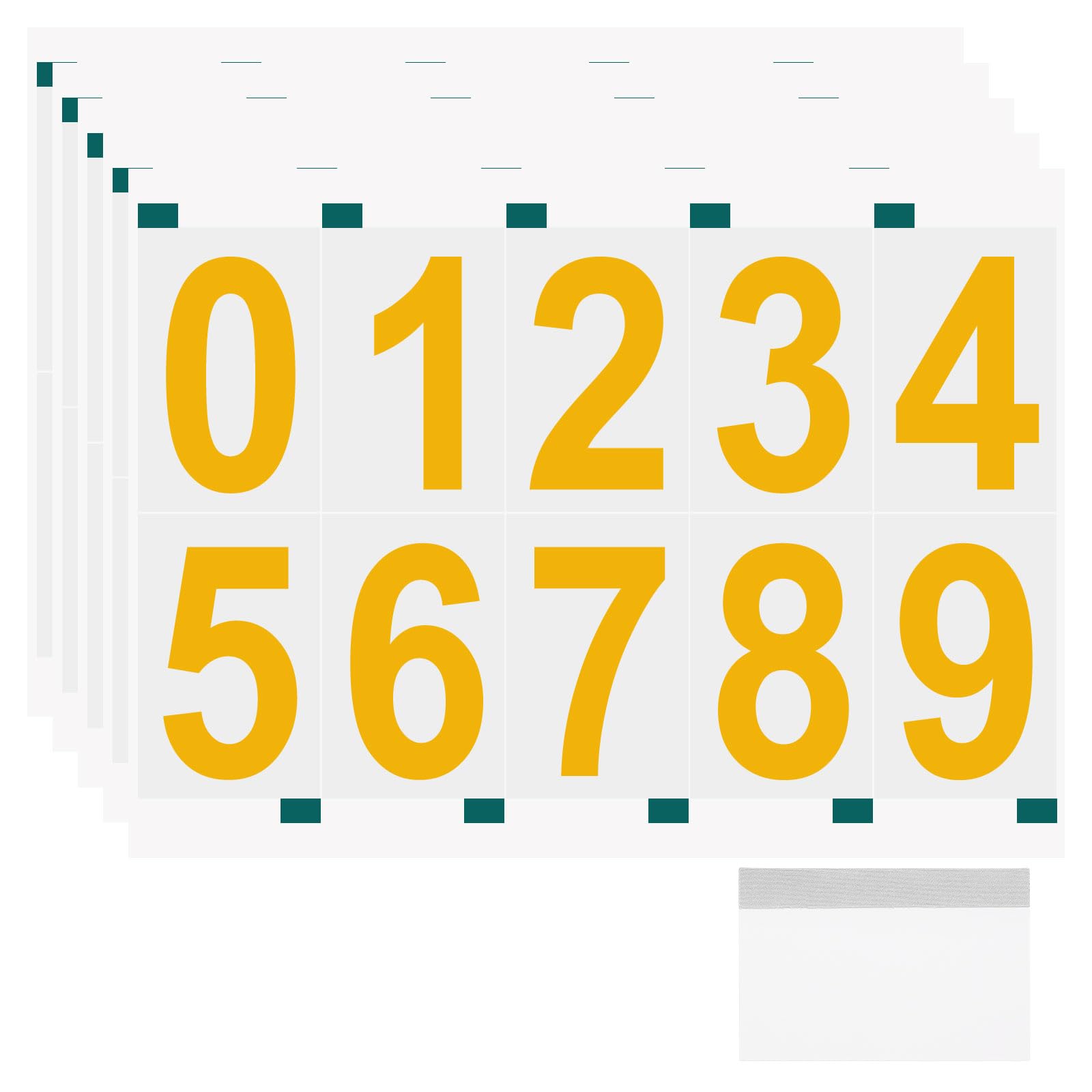 sourcing map 5 Sheets/50 Pcs Reflective Mailbox Numbers for Outside, 4 Inch 0-9 Vinyl Self-Adhesive Numbers Stickers Waterproof House Sticker with Scraper for Signs Doors Address, Gold