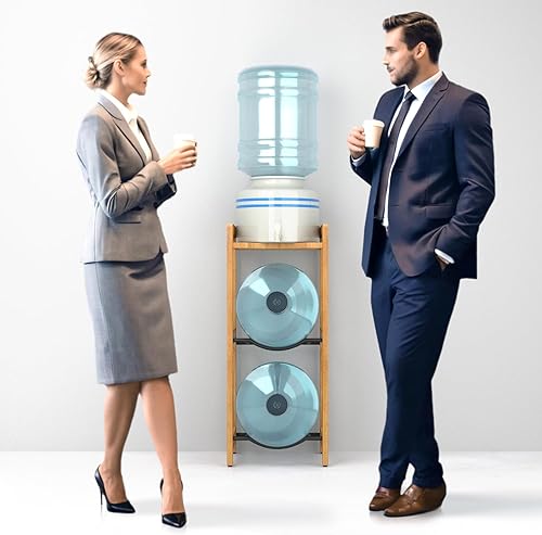 Miniatura 8 de Soporte para jarra de agua de 5 galones con estantes superiores, soporte dispensador de agua de madera maciza natural de 31 pulgadas de alto,