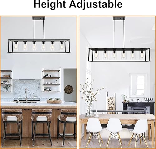 Miniatura 6 de VINLUZ Moderna lámpara colgante de granja de 1 luz para isla de cocina, acabado negro, cuadrado, metal, mini candelabros industriales, jaula