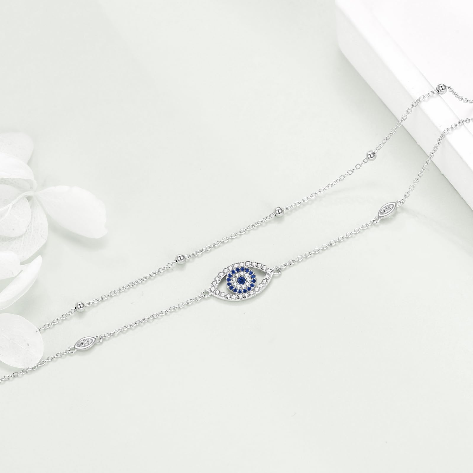 VONALA Cavigliera da donna in argento Sterling con ciondolo a doppio strato con ciondolo a forma di cuore celtico con zirconia cubica regolabile