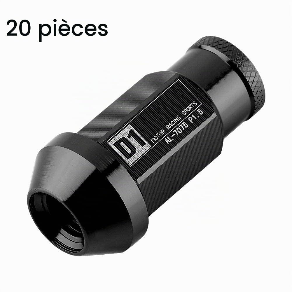 KIMISS Vis de pneu de voiture en aluminium, écrous de roue 20Pcs écrou de roue de course sécurisé M12X1.5 (noir)