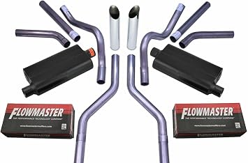 Truck Exhaust Kits - 2.5" Dual Exhaust System Fits Suburban Yukon 69-72 | Includes Flowmaster 50 Series Delta Flow Mufflers, 3.5" x 18" Stainless Angle Cut Tips, Side of Vehicle Exit Pipes, USA Made