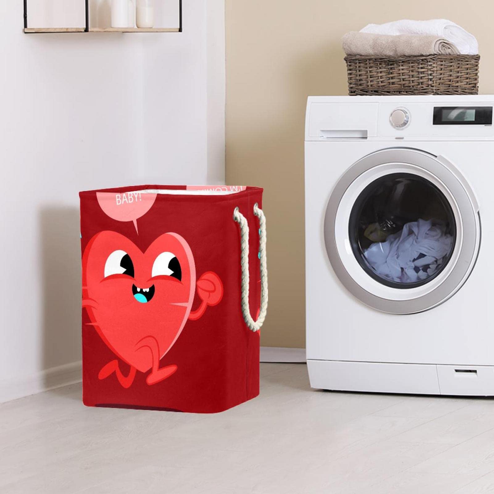 Cesta impermeable para la ropa sucia con asa, corazón rojo