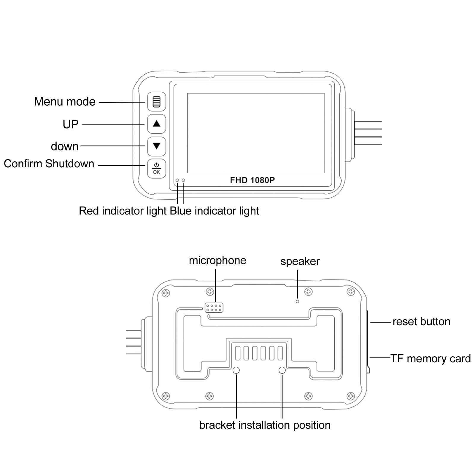 Enregistreur de Moto, Caméra de Tableau de Bord de Pouces 1080P Avant Arrière Vidéo Enregistreur de Conduite Enregistrement en Boucle Capteur G Surveillance de Stationnement