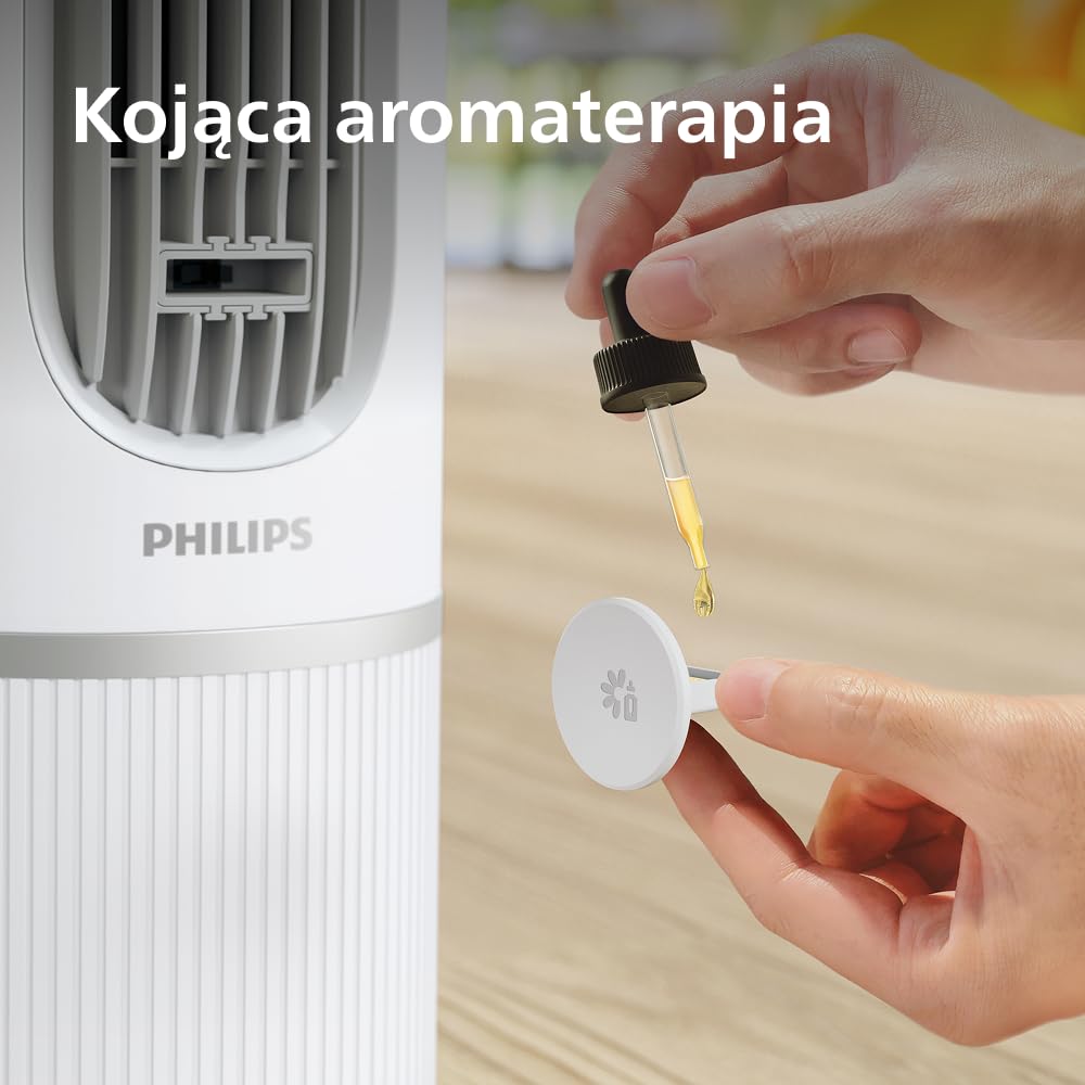 Philips Wentylator kolumnowy serii 5000. Mocny 8,1 m/s, a jednocześnie ultracichy 24 dB(A), niskie zużycie energii, 5 ustawień prędkości, tryb nocny, timer do 9 godz., oscylacja 80° (CX5550/00)