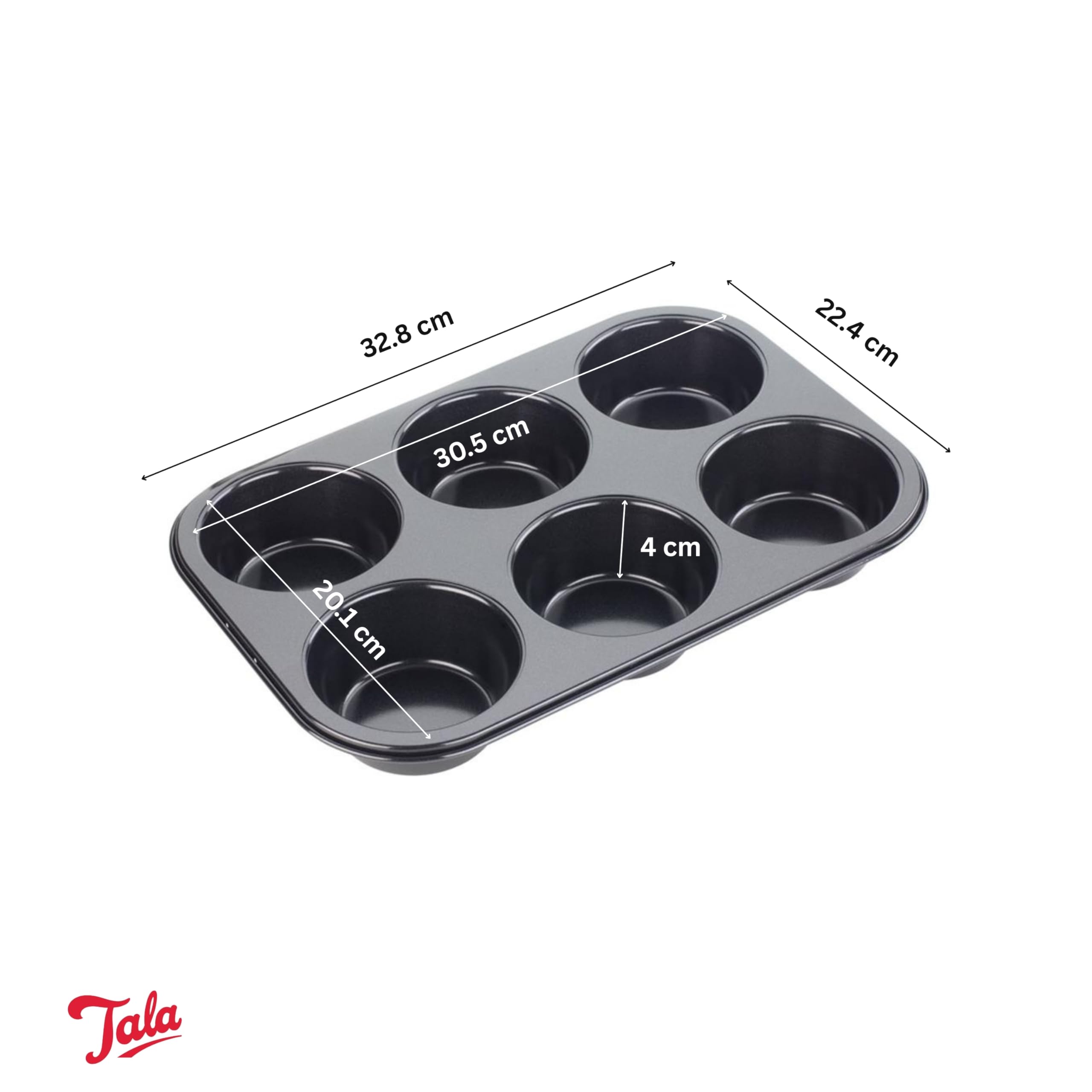 Tala Wydajność, 6 filiżanek Jumbo Muffin Tin, profesjonalna stal węglowa z powłoką zapobiegającą zaćmieniu, opakowanie może się różnić