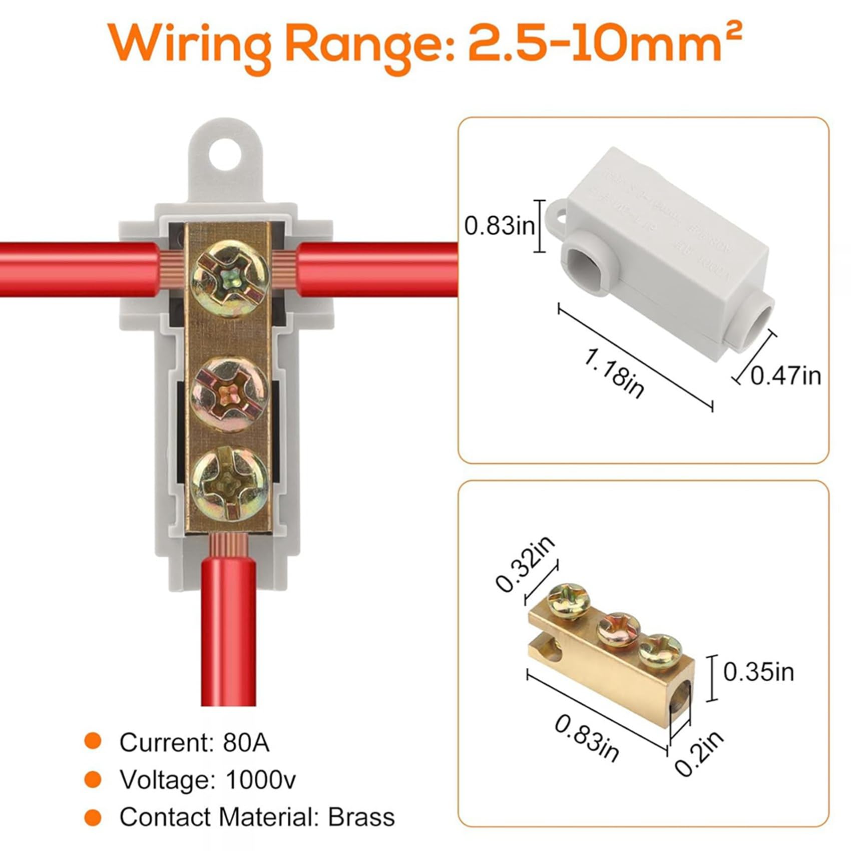 Kit de 30 Tuercas para Conectores de Cables Tipo T de Calibre 6 AWG, Terminal de Conexión de Cableado Rápido de 80 A, Conector Rápido de Empalme