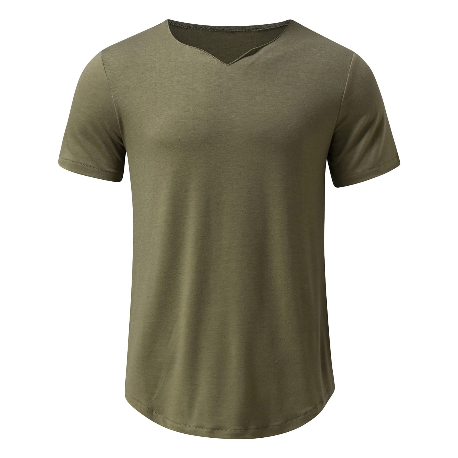 Maiyifu-GJ Men's Short Sleeve V Neck Henley Shirts Solid Slim Fit Fitted Gym Workout Tee Casual Athletic Sport T-Shirt (Armygreen,Small)