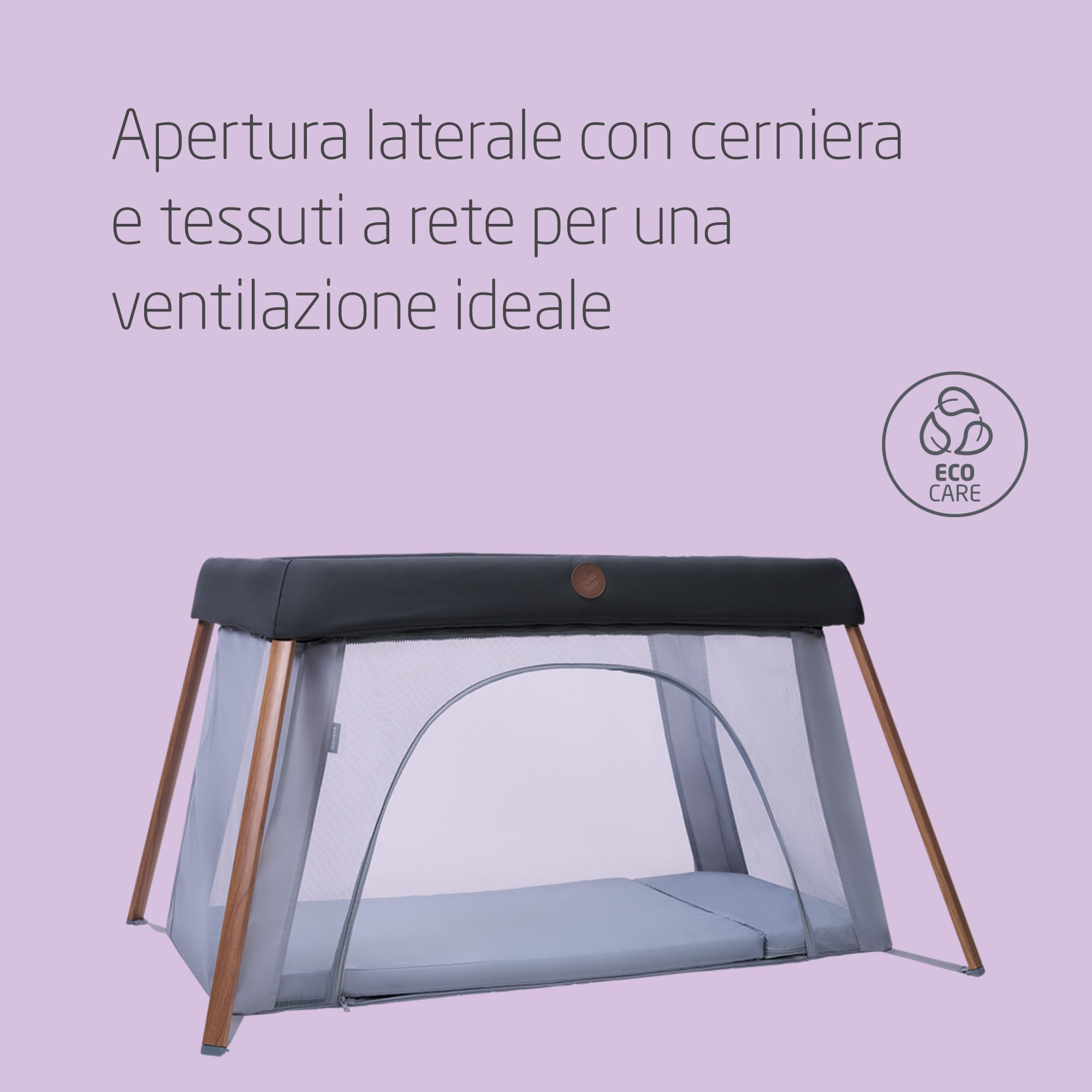 Maxi-Cosi Iris2, 2 in 1 Culla da Campeggio Neonato, 0-3 anni, 0-15 kg, Lettino da Viaggio Compatto, Pieghevole e Leggero, 2 Modalità Nanna, Finestra Accesso, Materasso Lettino, Essential Graphite
