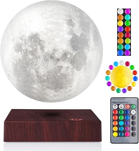 VGAzer Lámpara de luna flotante, lámpara de luna levitante magnética, 16 colores, luz de noche 3D giratoria de 5.9 pulgadas con luz de luna para