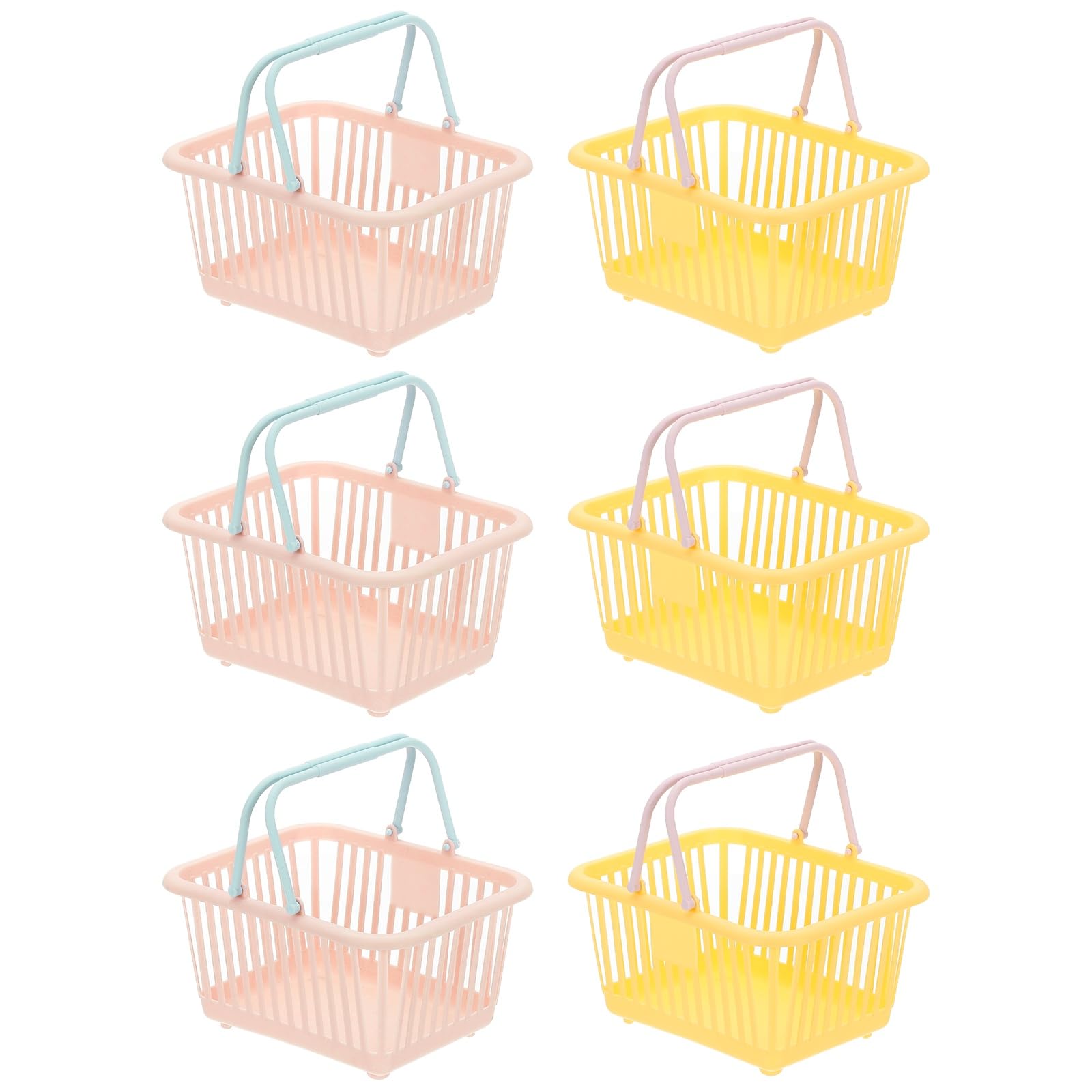 PATIKIL 6PCS Mini Shopping Basket, Small Plastic Basket Mini Storage Basket Grocery Tiny with Handles Organizer Filtered Water for Organizing Toys Eggs Fruits Snacks,Pink Yellow