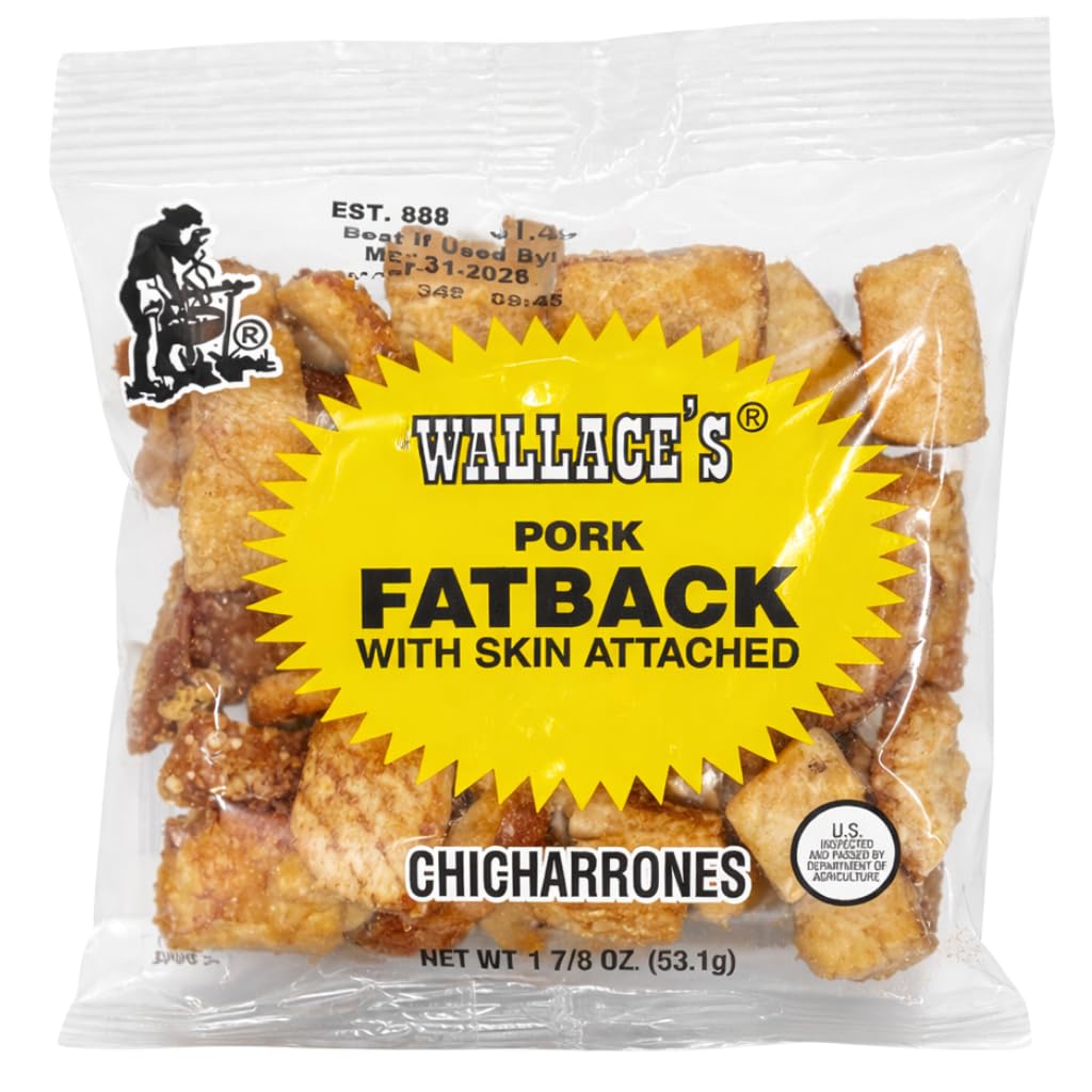 Wallace's Pork Fatback Chicharrones with Skin Attached, Keto Friendly, 1.875 oz