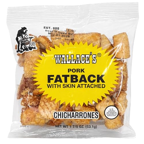 Wallace's Pork Fatback Chicharrones with Skin Attached, Keto Friendly, 1.875