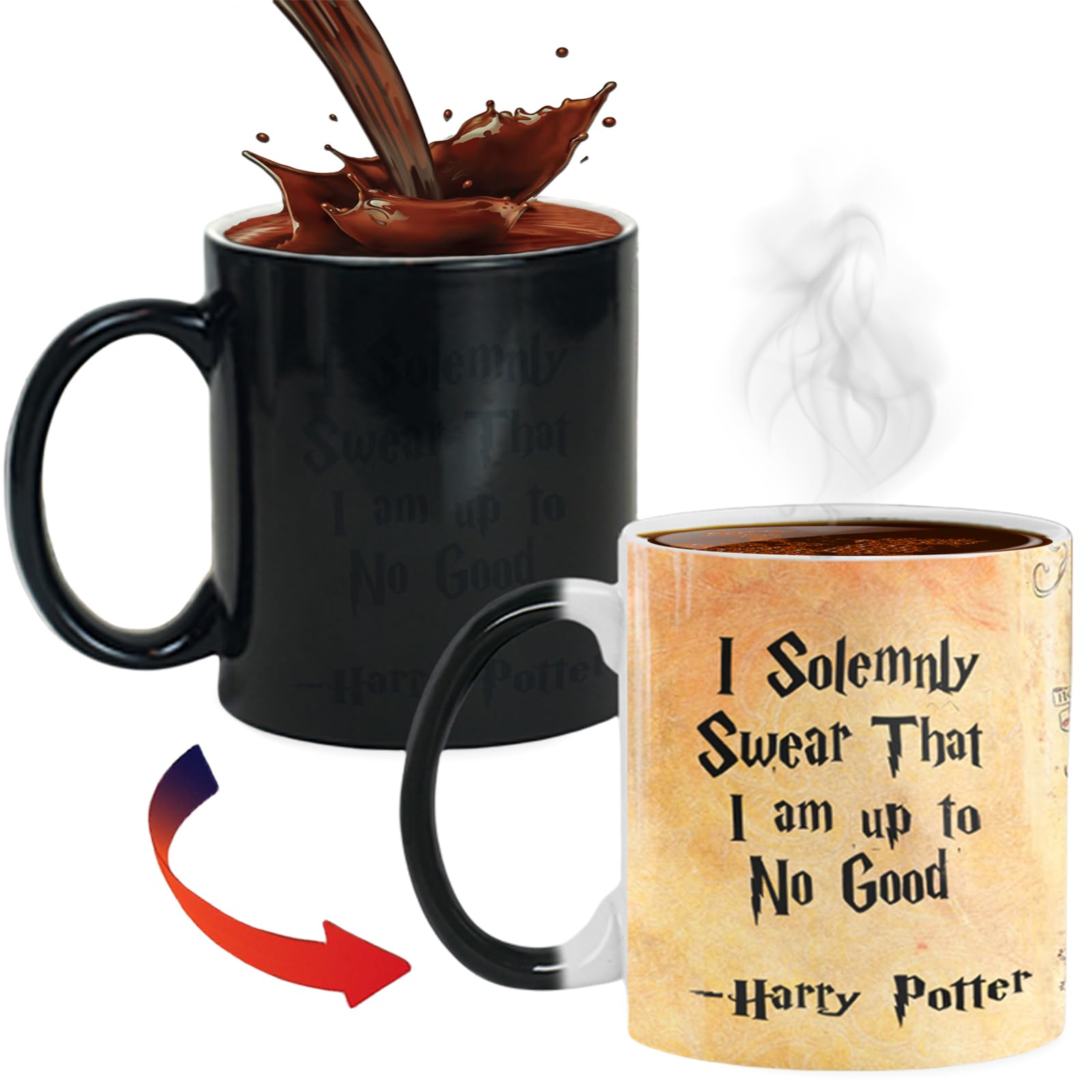 Marauder's Map Colour Changing Mug, Magic Spells Heat Changing Mug,Heat Sensitive Magic Coffee Cup, Sorcerer Themed Coffee Mug, Unique Gift for Men Women Friends Witchcraft Fans 330ml (Map)