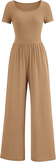 PRETTYGARDEN Women's Summer One Piece Jumpsuits Dressy Casual Short Sleeve Square Neck Wide Leg Jumpsuit Rompers