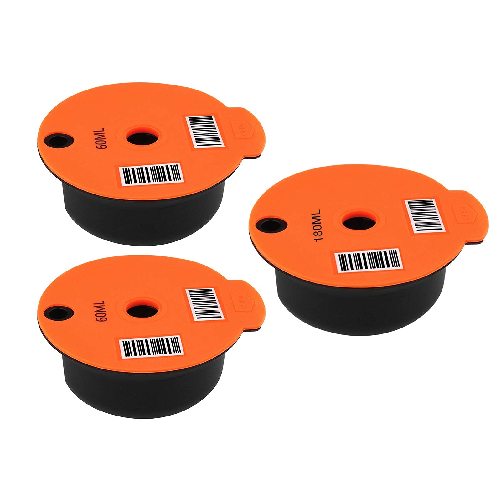 Cápsulas de café de plástico reutilizables recargables para Bosch Tassimo, hogar, oficina, cafetería (2 unidades de 60 ml + 180 ml)