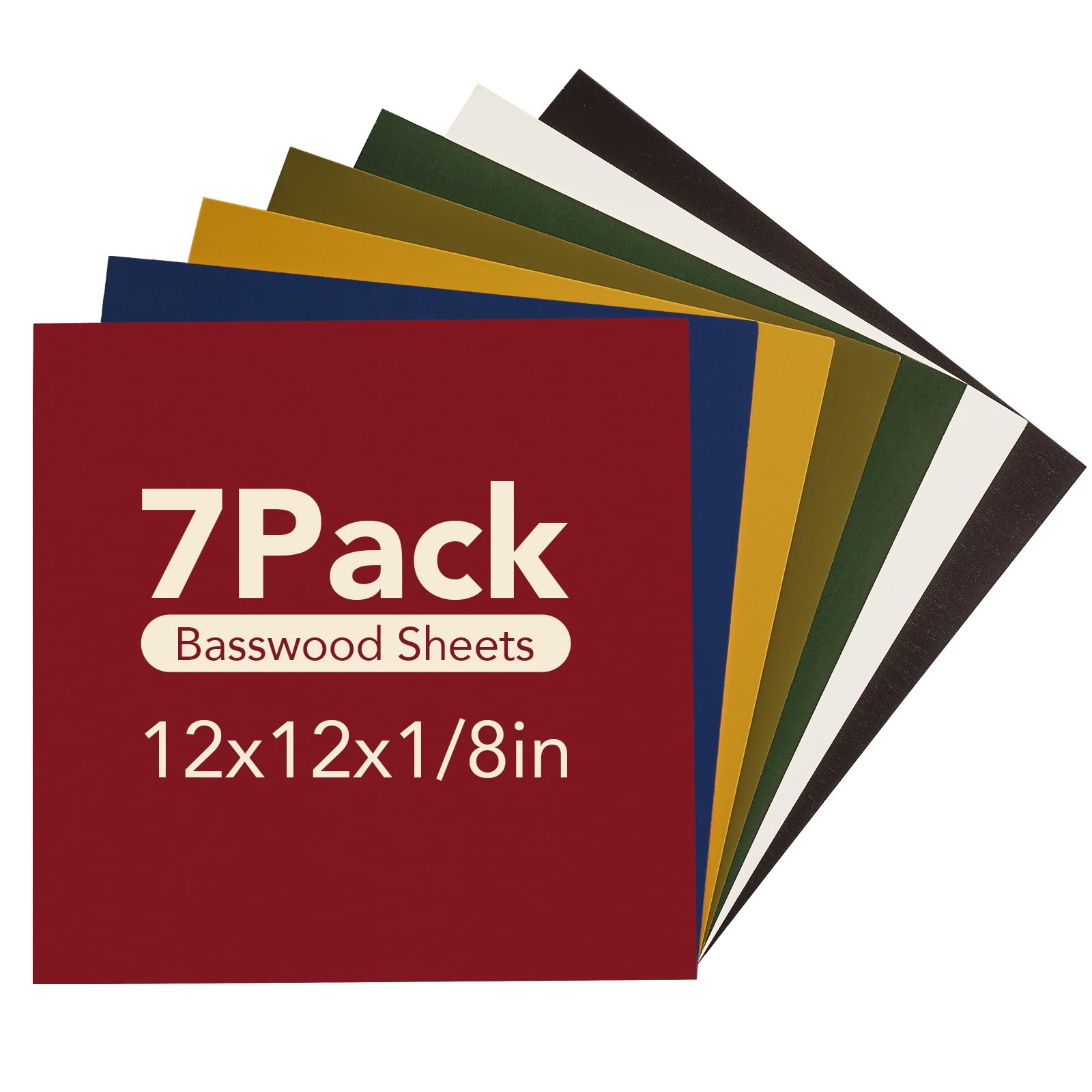 Láminas de contrachapado de colores Rowood para corte láser, 30,5 x 30,5 x 4,5 cm (paquete de 7), 3 mm de grosor, para manualidades de madera sin terminar, para grabado láser, adornos y maquetas arquitectónicas (marrón, negro, dorado y gris) WB122