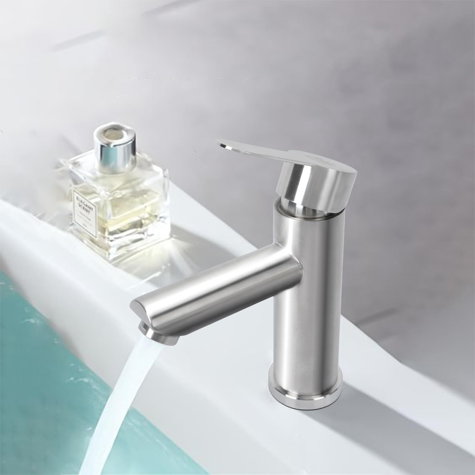 Robinet Salle de Bain Argent Mitigeur Lavabo Robinet Salle Bain Robinet Lavabo Acier Inoxydable Robinet de lavabo haut Mitigeur Salle Bain Contrôle de l'eau Chaude et Froide