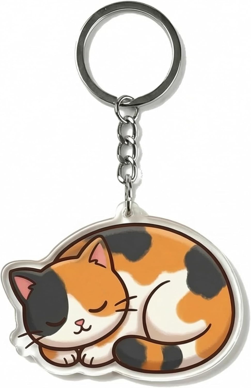 Cute Sleeping Cat Acrylic Keychain Double Sided Clear Charm, Strong Chain & Ring, Kawaii Cat Key Ring Gift image 5
