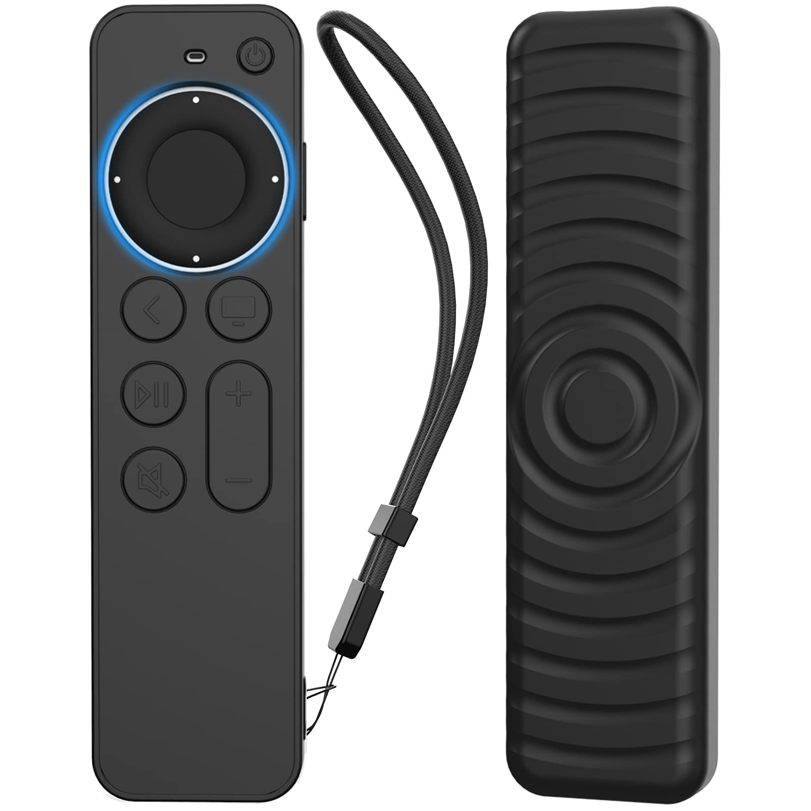 KASTWAVEProtective Case for Apple TV Siri Remote 2021 - Non-Slip Shock Resistant Durable Silicone Cover for Apple TV 4K Gen 2 Remote With Lanyard (Black)