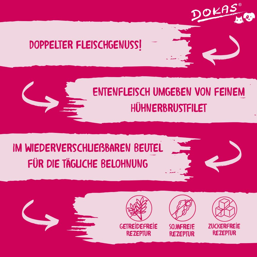 DOKAS Getreidefreier Premium Snack mit Hühnerbrust für Hunde – Ideal für zwischendurch, 8er Pack (8x220 g)