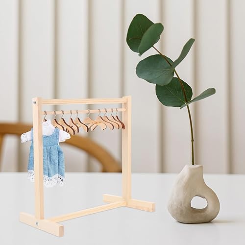 Miniatura 3 de Zerodeko Perchero de ropa para muñecas con 10 piezas de madera para muñecas, armario de muñecas, mini perchas de ropa para muñecas, accesorios de