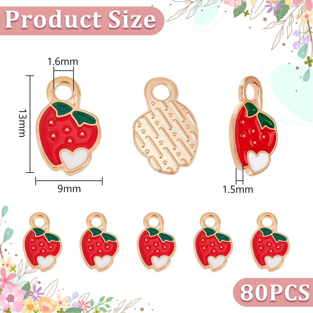 UNICRAFTALE 80Pcs Red Strawberry Charms White Heart Mini Charms Pendant Metal Enamel Strawberries Charm Cute Fruit Charm for DIY Bracelet Necklace Earring Jewelry Making - Image 3
