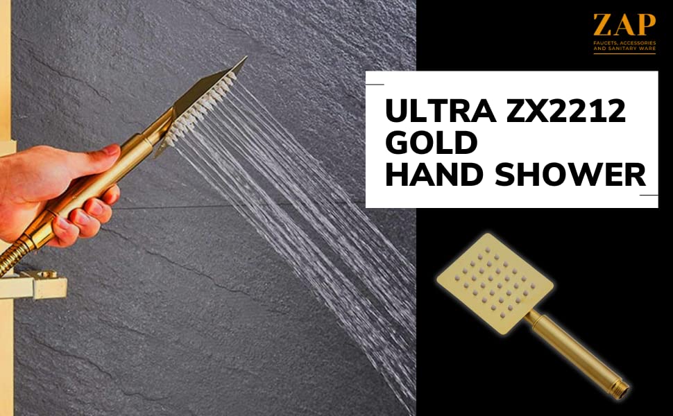 Zap Ultra ZX 2212 Gold Stainless Steel Hand Shower | Square