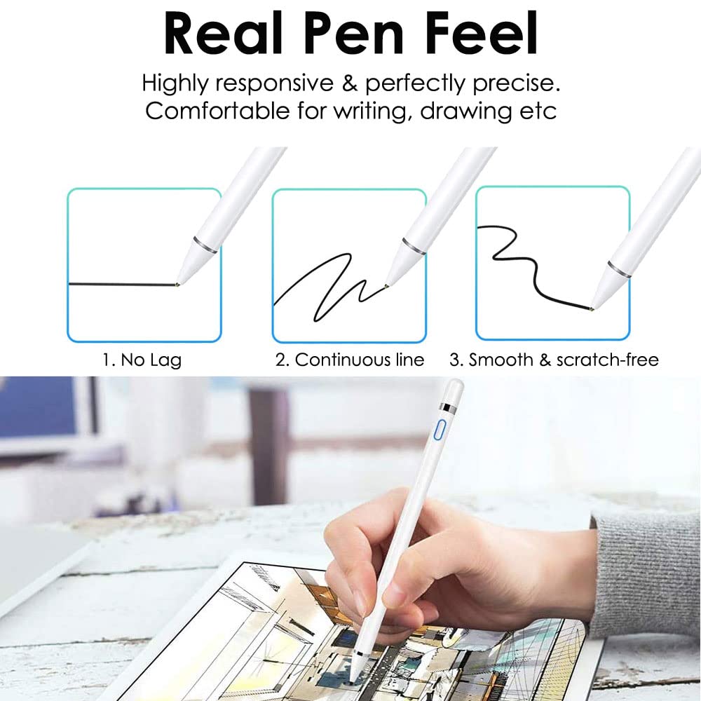 Techgear Lot de 5 stylets tactiles rechargeables haute précision et sensibilité compatibles avec iOS, Android, iPad, iPad Pro, iPhone, Samsung, tablette Lenovo et autres appareils à écran tactile