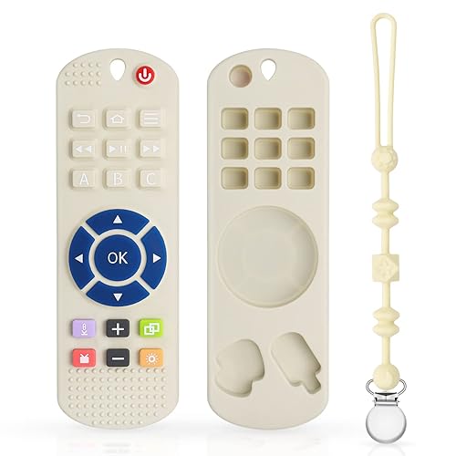 MISSLILI Silicone Baby Teething Toys and Pacifier Clip, TV Remote Control Shape Silicone Toddler Teething Toys for Babies 0-24 Months, Infant