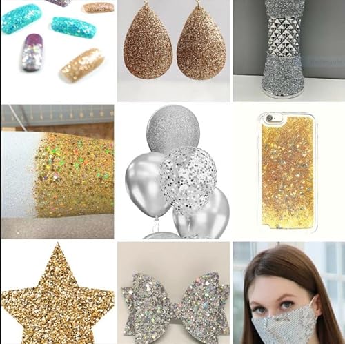 Saiftrad Glitter- 8 Jars Gold Silver Holographic Cosmetic Chunky Sequins Glitter Paillette For Body, Face, Eyes, Hair, Nail Art & Diy (Gold, Silver) - With Nail Brush Sponge #TOP6