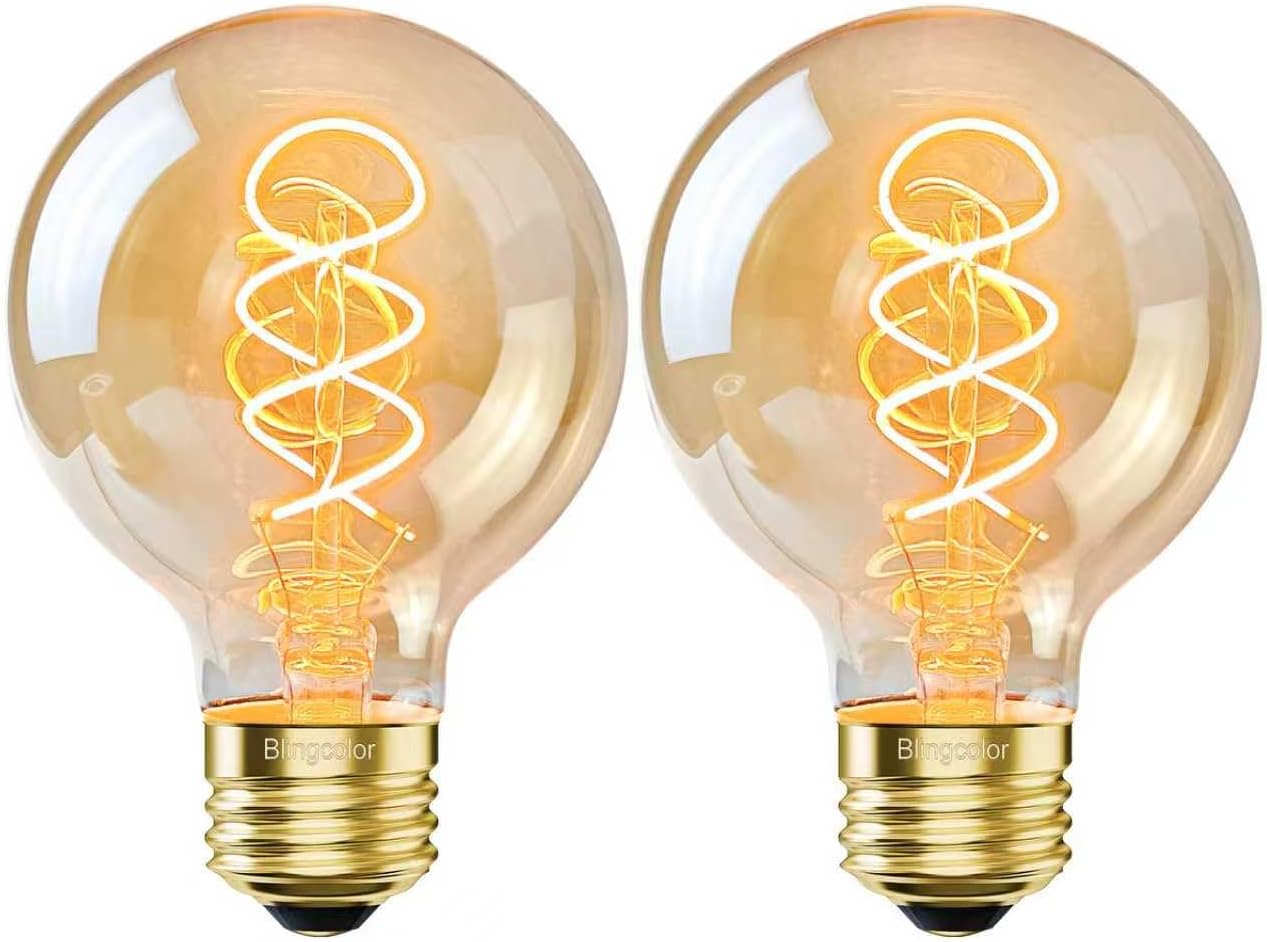 Dimmable Globe LED Vintage Edison Light Bulbs 60W Equivalent, E26 Base G25/G80 6W LED Amber Warm 2200K Edison Light Bulb, 2 PACK Decorative Amber Light Bulbs for Pendant Light/Chandelier/Wall sconces