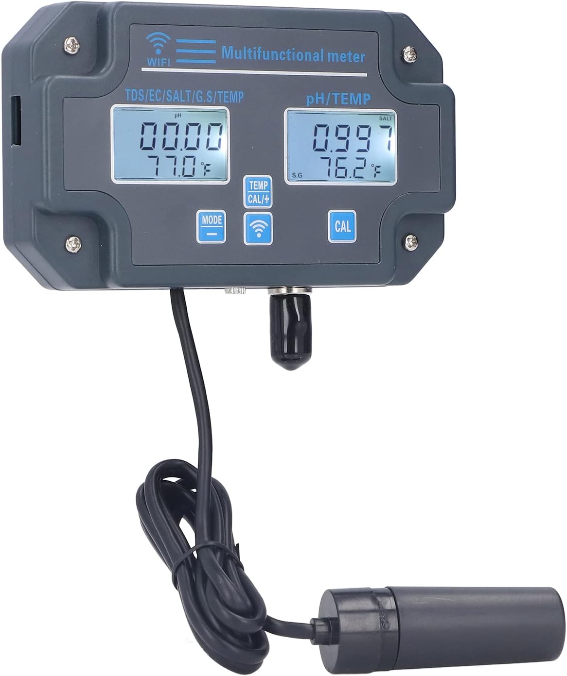EVGATSAUTO PHW3988 Multiparameter Water Quality Tester - Real-Time Data & Auto-Correct - Online Monitor for Food Processing, Labs - ABS - 130x77 (US Plug 110V)