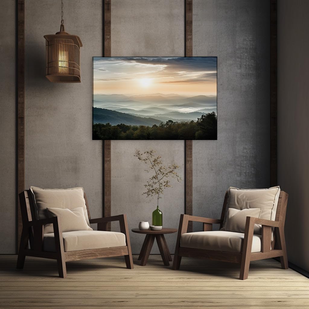 Canvas for Living room. Dawn's Early Majesty - Discover Serenity Amidst Mountain Silhouettes, 27 x 18 inch Canvas Wall Art - Contemporary Masterpieces - Modern Home Decor - 69x46 cm (27x18 inch)