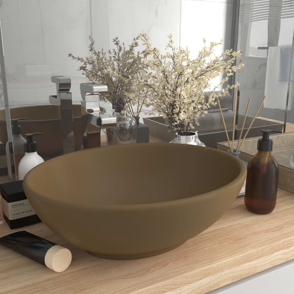 vidaXL Lavandino Lusso Lavello per Bagno Lavabo per Toilette Sanitari Prodotti per Bagno Vaschetta Ovale Crema Opaco 40x33 cm in Ceramica