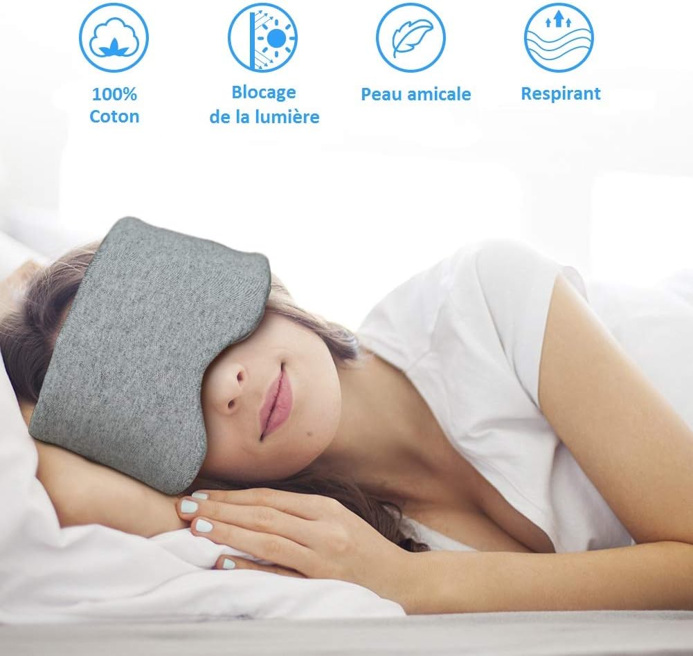 Sleep Mask, Sarissa Skin Friendly 100% Handmade Cotton Eye Mask, Adjustable for Blackout Light and Breathable Sleeping Cover with Carry Bag, Cement Gray