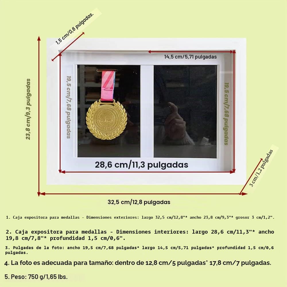 Soporte de exhibición de medallas, marco de caja, caja de sombra para medallas, baberos de carreras y exhibiciones de fotos, 1 estuche para medallas/marco de fotos para corredores de maratón