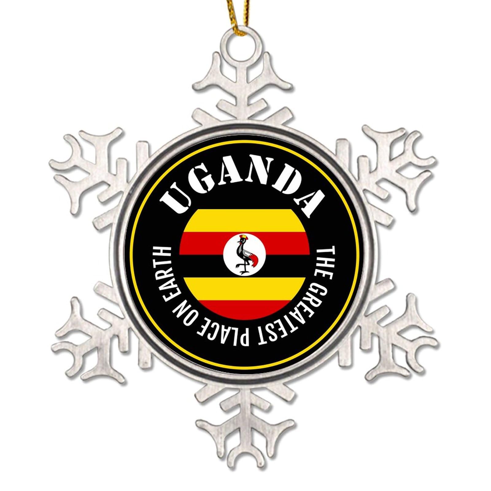 PODbyyou Uganda Christmas Ornament - Uganda Flag Ornaments for Christmas Tree Uganda The Greatest Place on Earth Metal Snowflake Christmas Tree Hanging Ornament New Year Gift Winter Decor