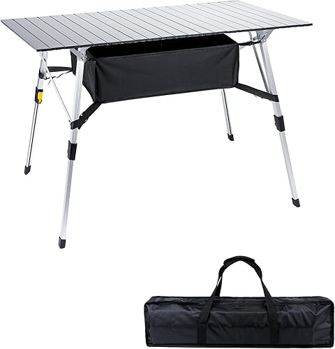 Miniatura 1 de Mesa de camping de 4 pies con altura ajustable, mesa de picnic portátil de aluminio, mesa plegable de campamento para playa al aire libre, barbacoa,