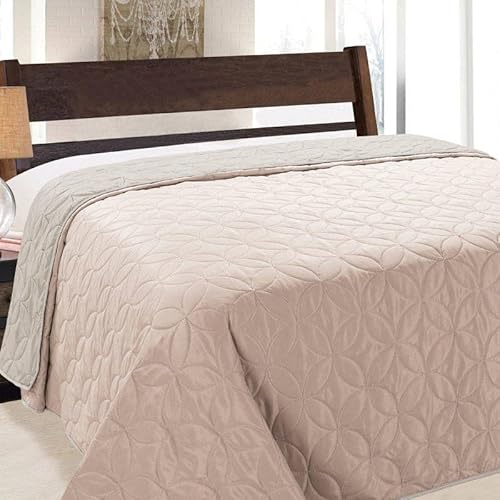 Euromat Couvre-lit Réversible 220x240 cm (sans taies d'oreiller) – Jeté de Lit Double Face Doux et Léger, Style Moderne pour Lit Double ou Queen (Vigo - Rose Poudré Beige 006)